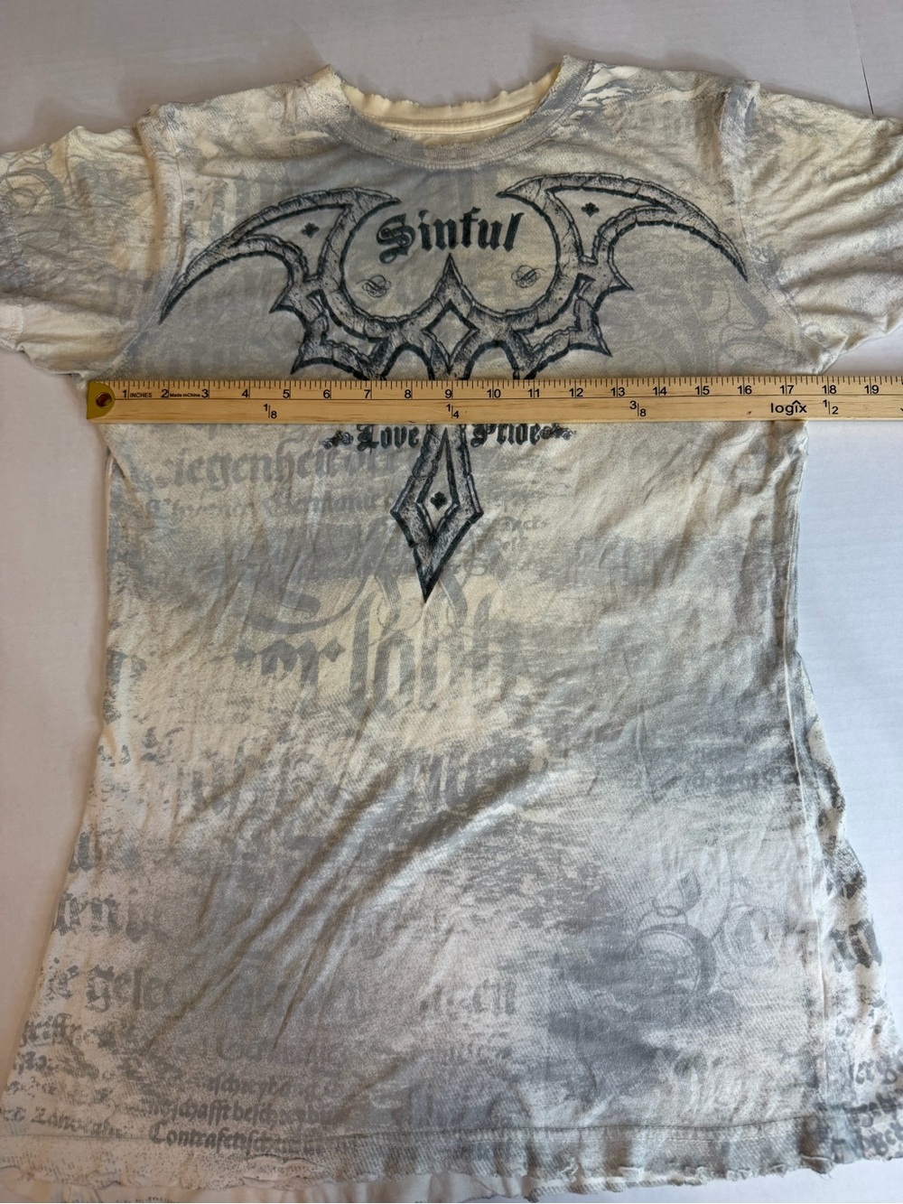 Sinful Affliction Love & Pride Vintage Y2K Tee Cream Gray XL - Picture 7 of 9